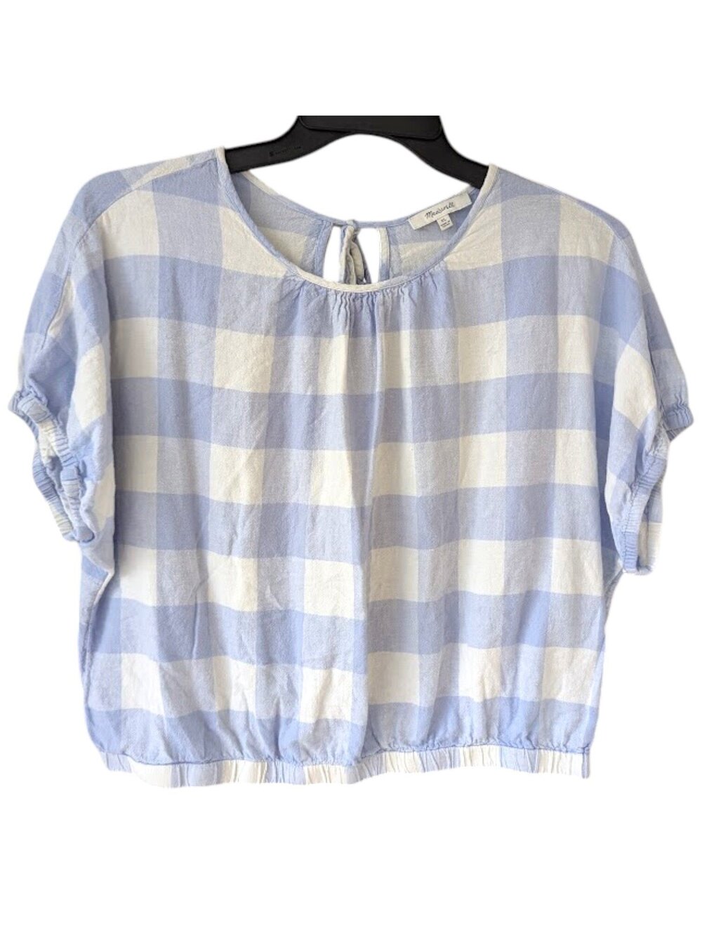 Madewell Blue White Gingham Plaid Linen Blend Cropped Blouse Top Womens XL 24x20